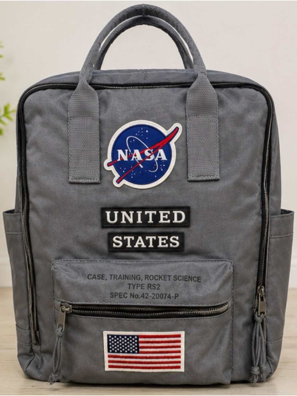 Gray NASA Patch Backpack with United States Accent